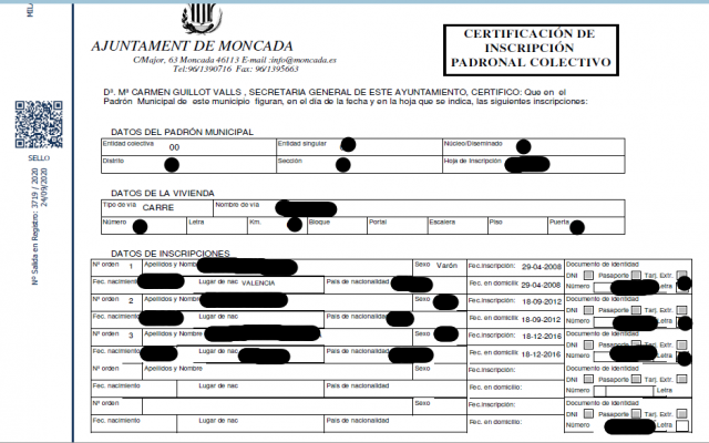 Certificado de empadronamiento colectivo
