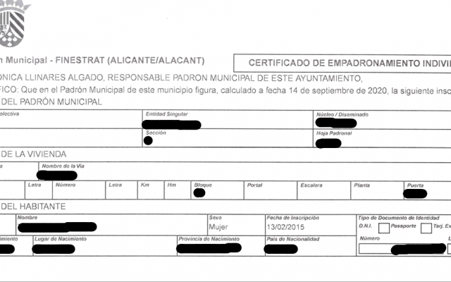 Certificado de empadronamiento individual