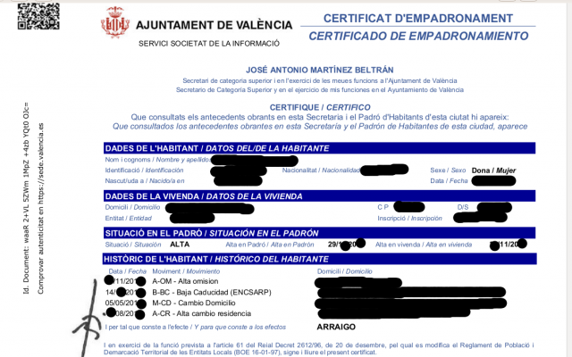 Certificado de empadronamiento histórico